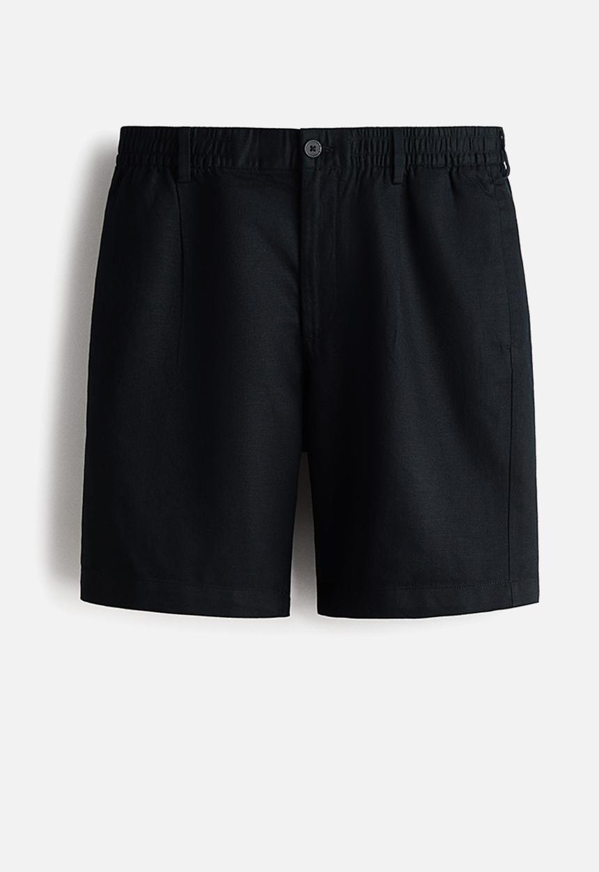 H&M - Relaxed fit linen-blend shorts - black