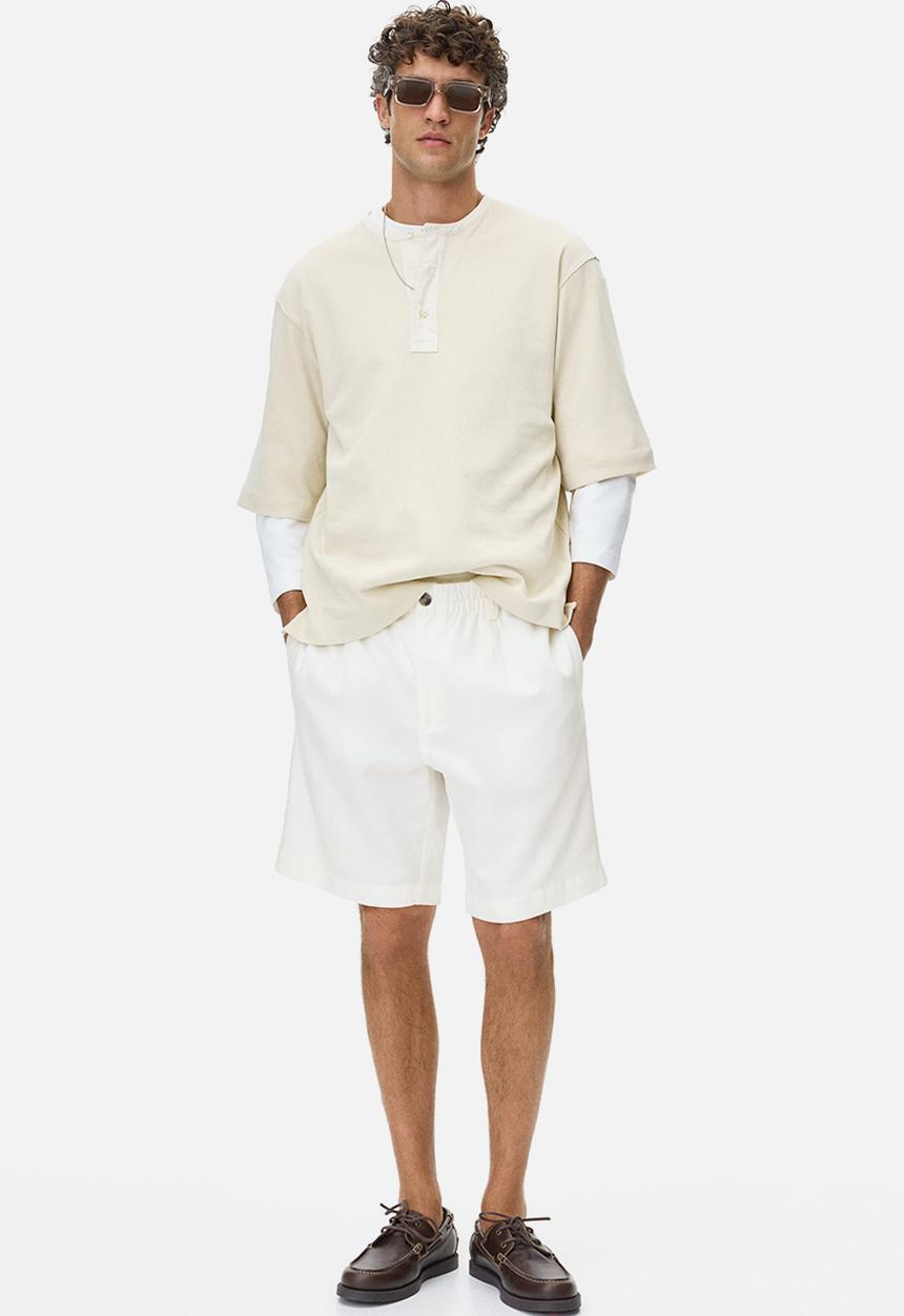 H&M - Relaxed fit linen-blend shorts - white