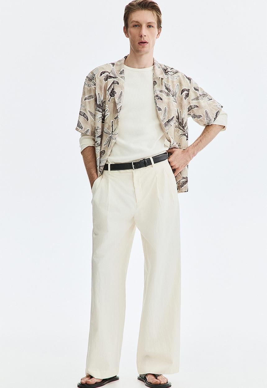 H&M - Relaxed fit resort shirt - beige/patterned