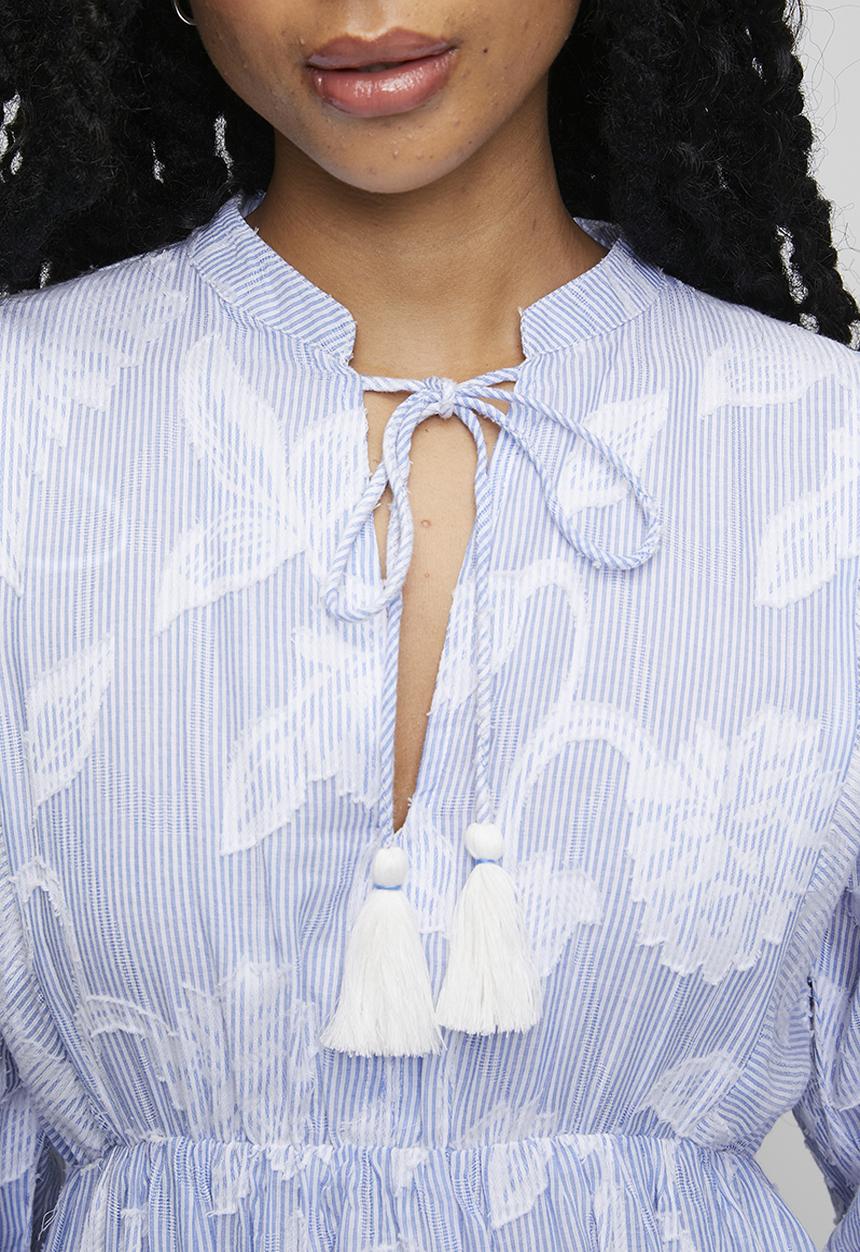 Izabel London - 3/3 Sleeve With Elastic Key Hole With Tie Neck Midi Dress - Blue