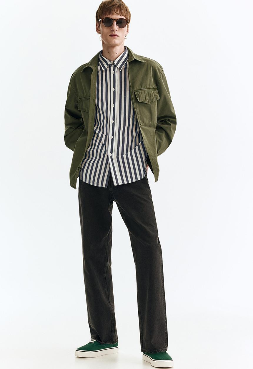 H&M - Relaxed fit poplin shirt - dark blue/striped