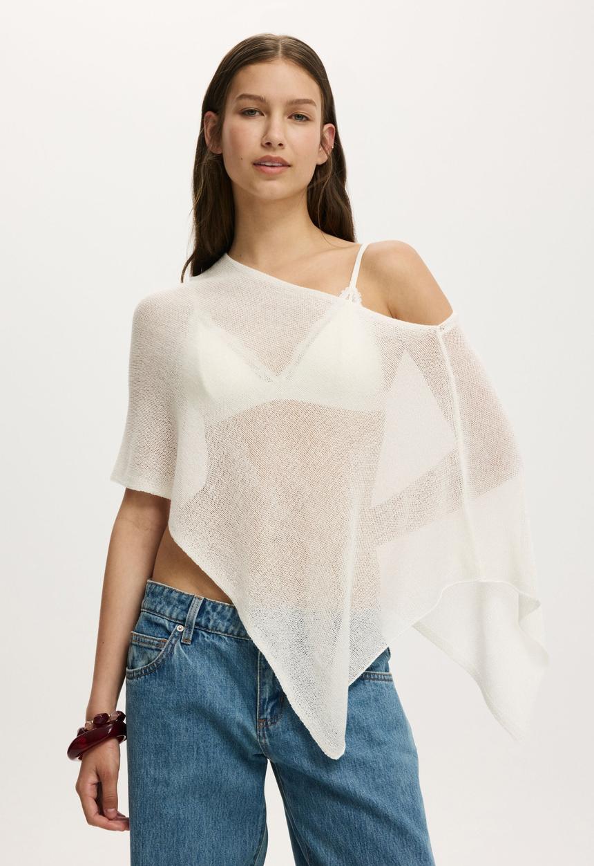 Cotton On - Sheer Knit Poncho - Porcelain