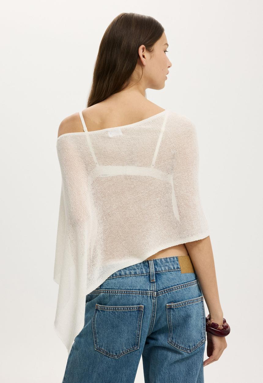 Cotton On - Sheer Knit Poncho - Porcelain