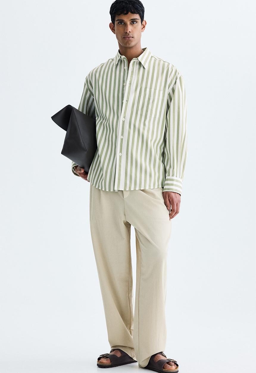 H&M - Relaxed fit poplin shirt - dusty green/striped