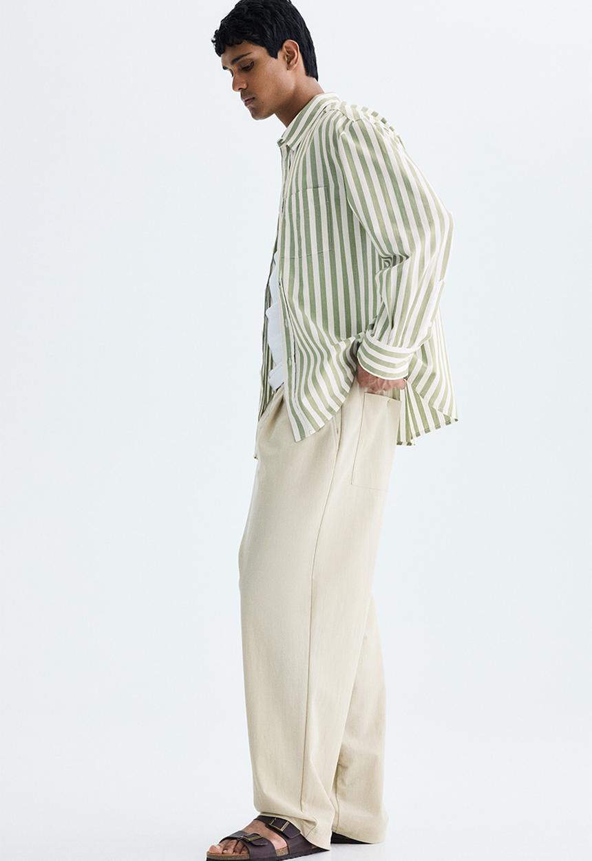 H&M - Relaxed fit poplin shirt - dusty green/striped