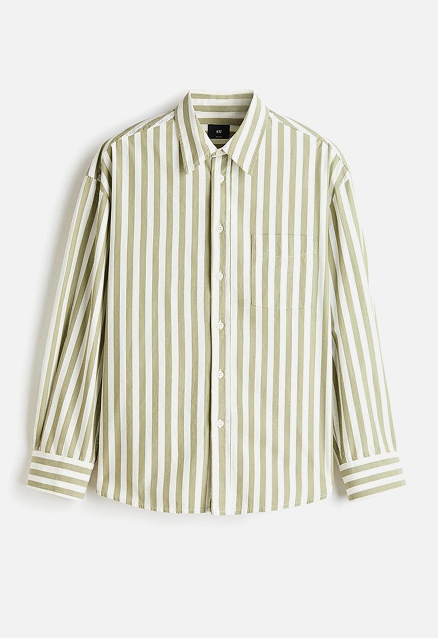 H&M - Relaxed fit poplin shirt - dusty green/striped