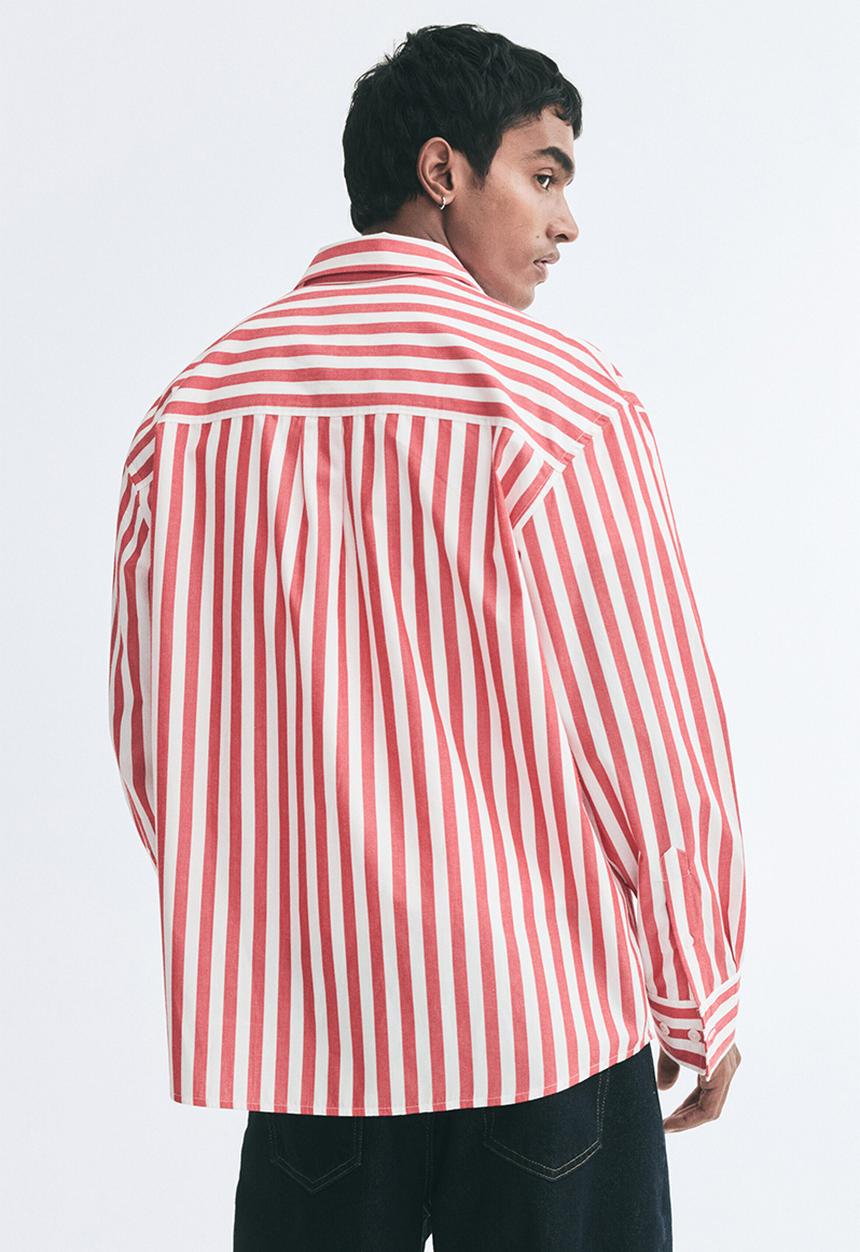 H&M - Relaxed fit poplin shirt - red/striped