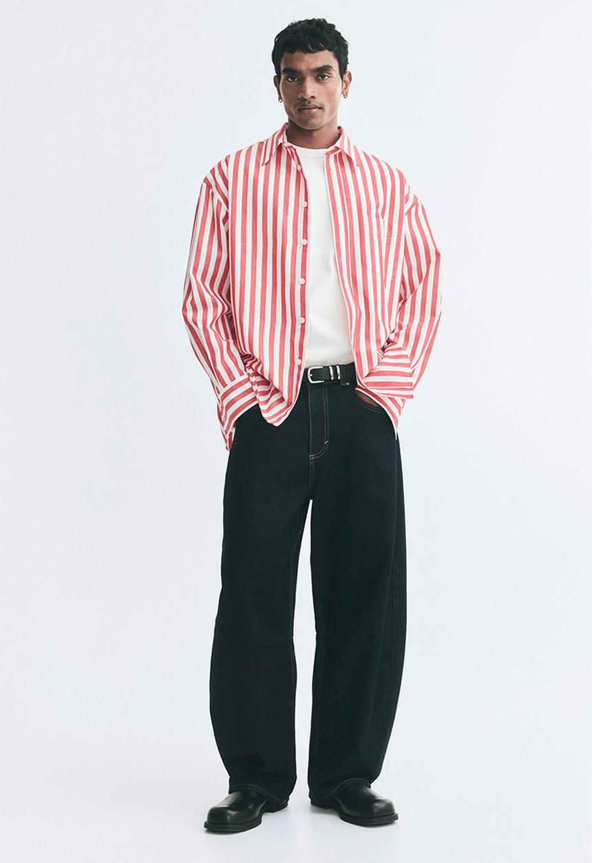 H&M - Relaxed fit poplin shirt - red/striped