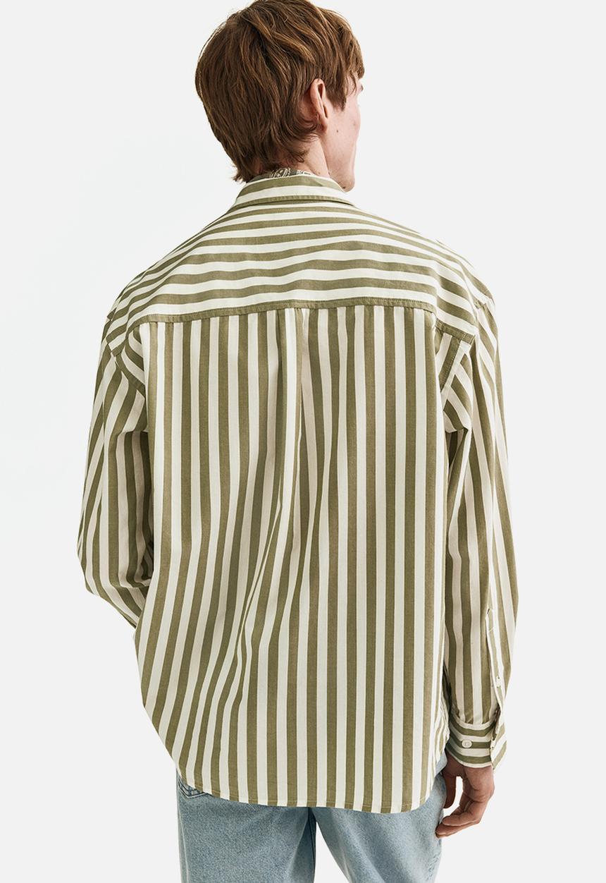 H&M - Relaxed fit poplin shirt - khaki green/striped