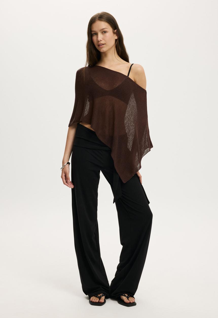 Cotton On - Sheer Knit Poncho - Dark Oak