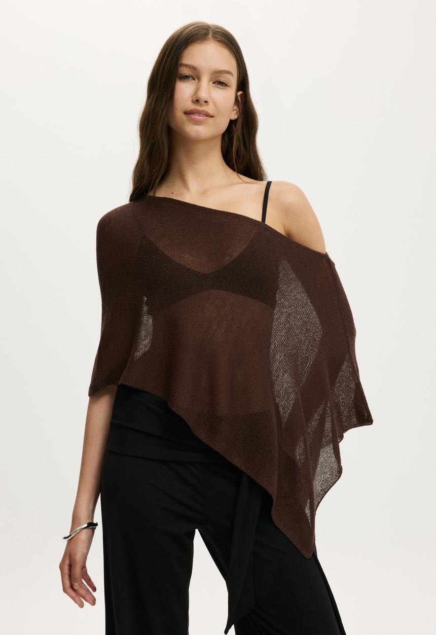Cotton On - Sheer Knit Poncho - Dark Oak