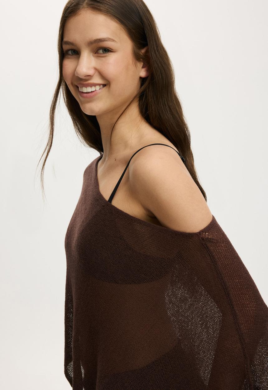 Cotton On - Sheer Knit Poncho - Dark Oak
