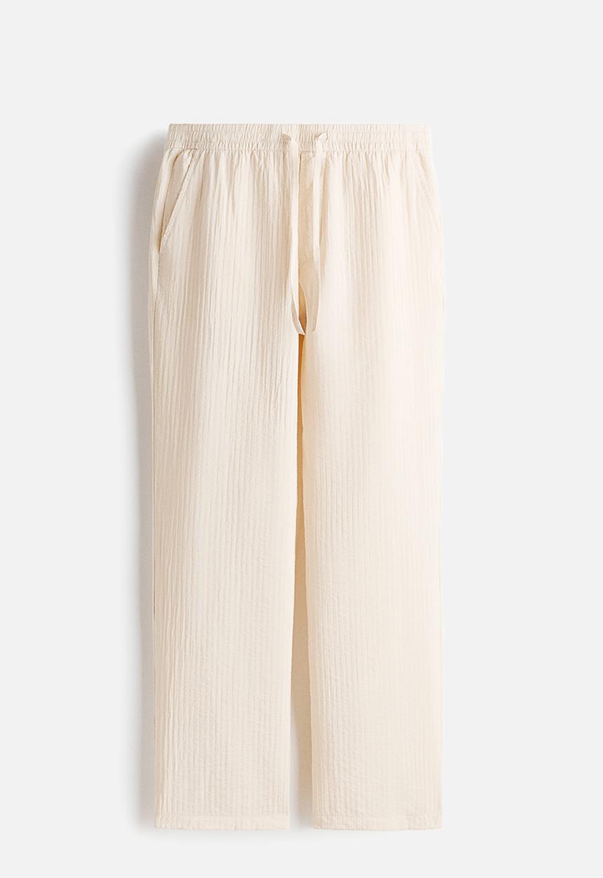 H&M - Relaxed fit textured trousers - white