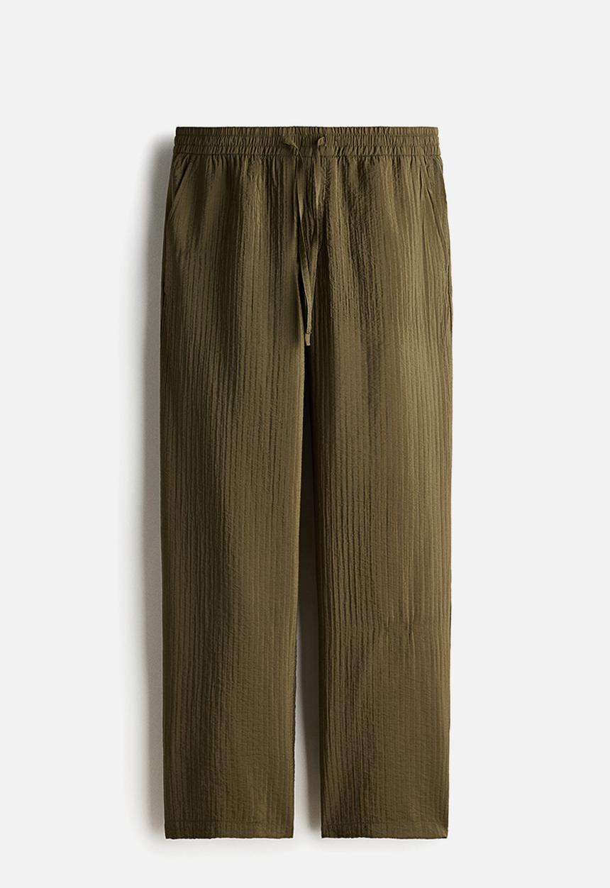 H&M - Relaxed fit textured trousers - khaki green