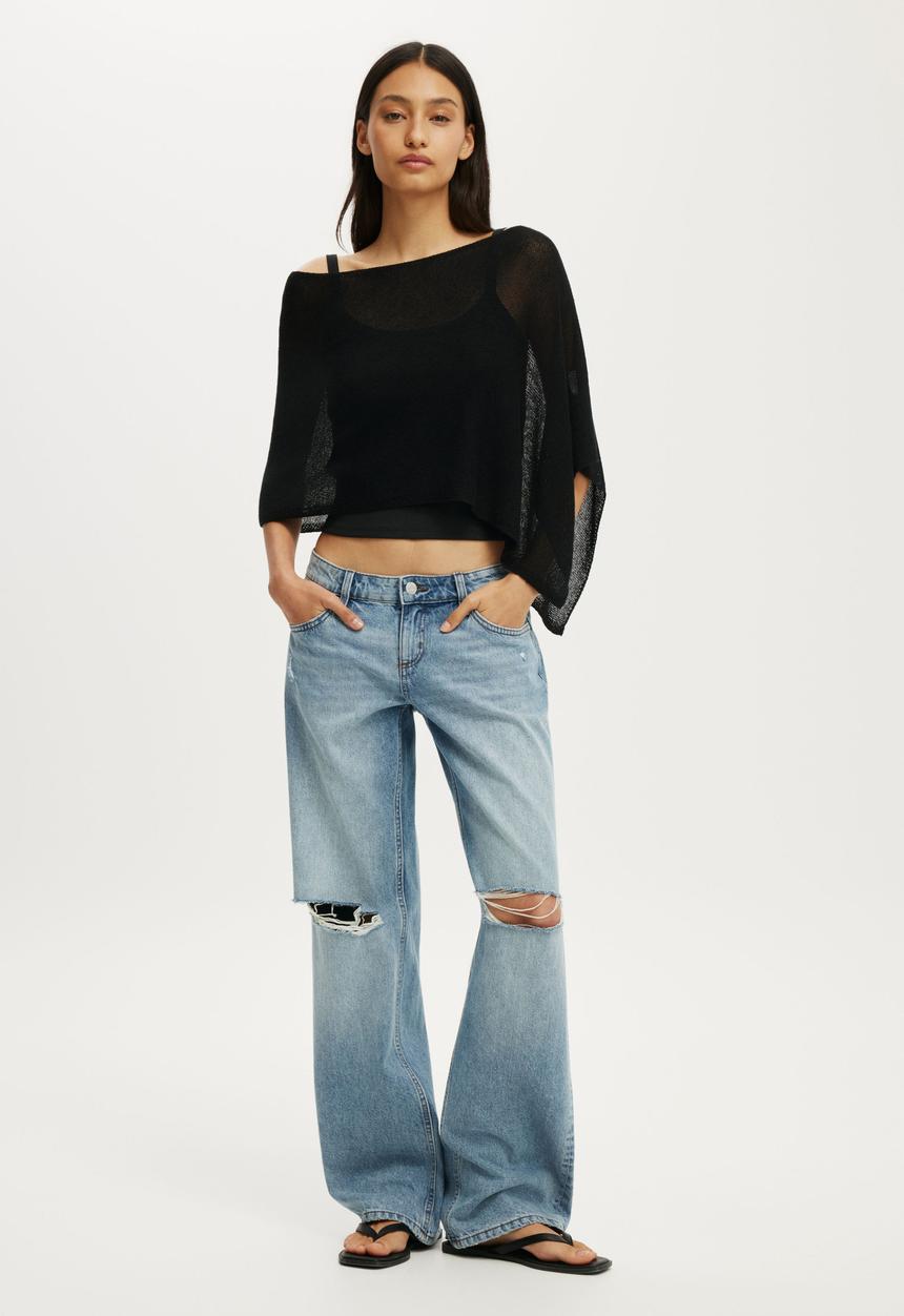 Cotton On - Sheer Knit Poncho - Black