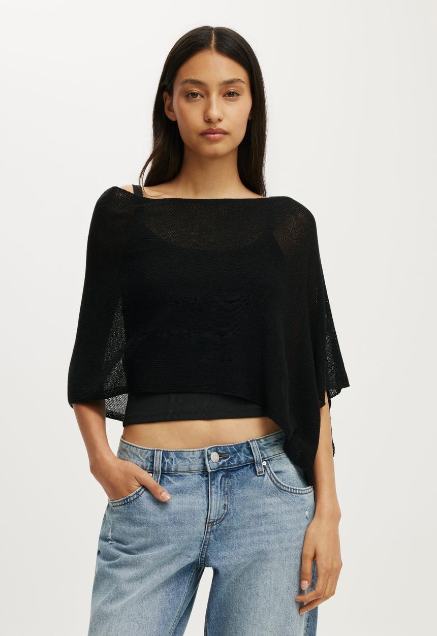 Cotton On - Sheer Knit Poncho - Black