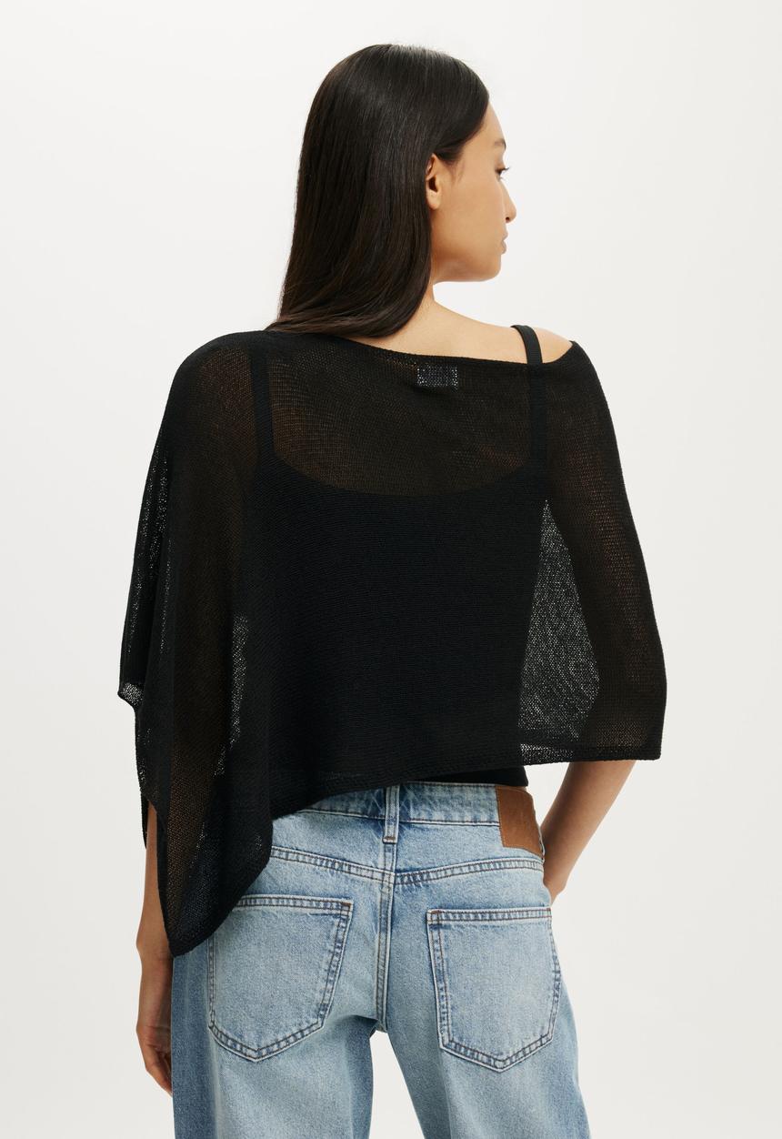 Cotton On - Sheer Knit Poncho - Black