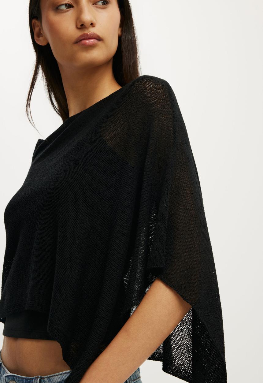 Cotton On - Sheer Knit Poncho - Black
