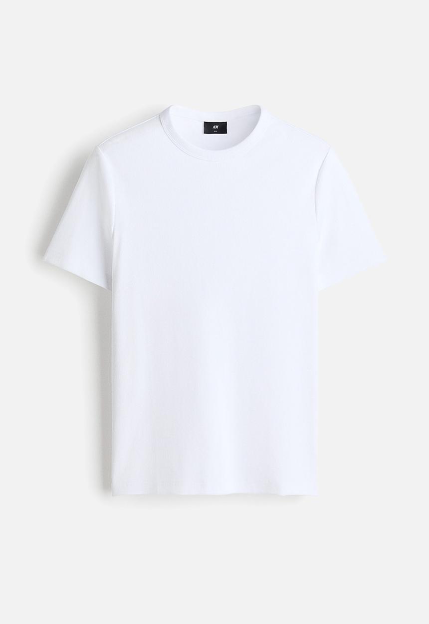 H&M - Slim fit ribbed t-shirt - white