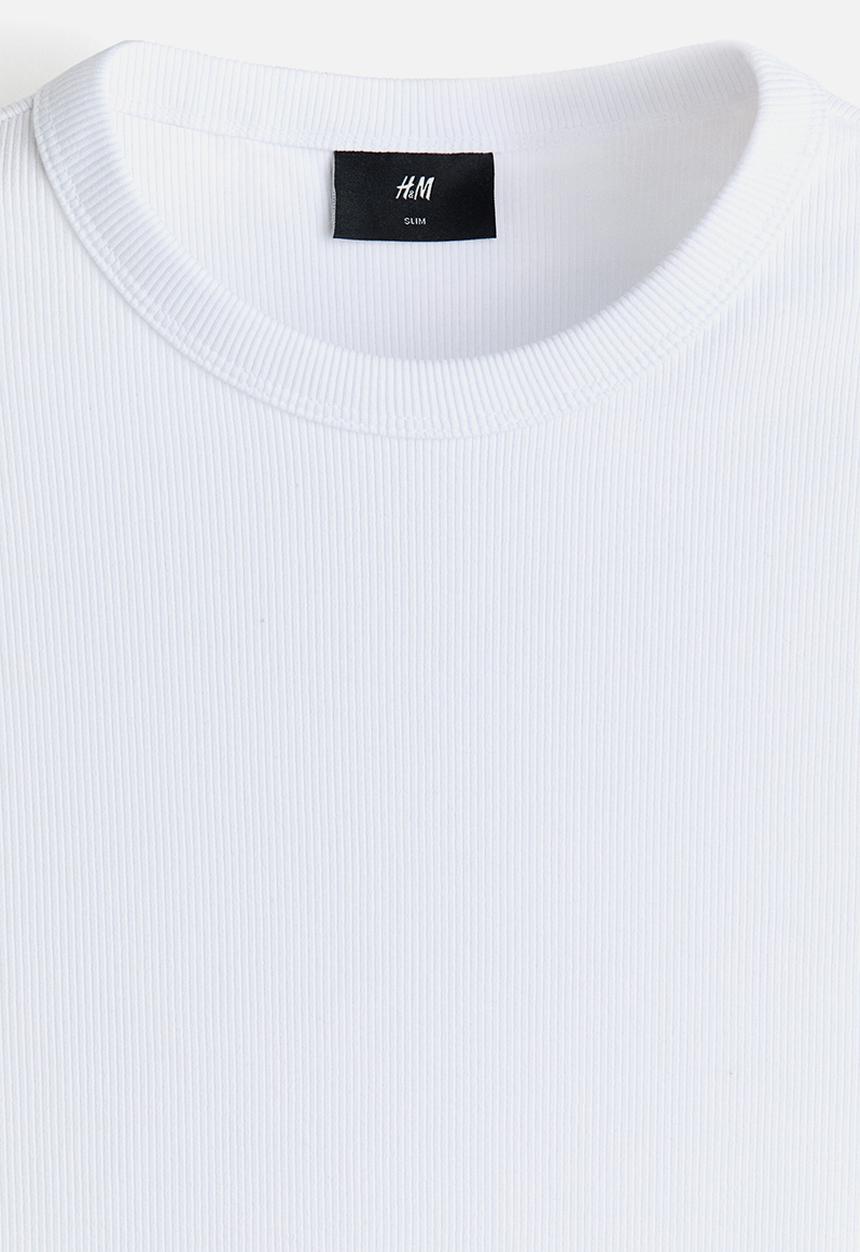 H&M - Slim fit ribbed t-shirt - white