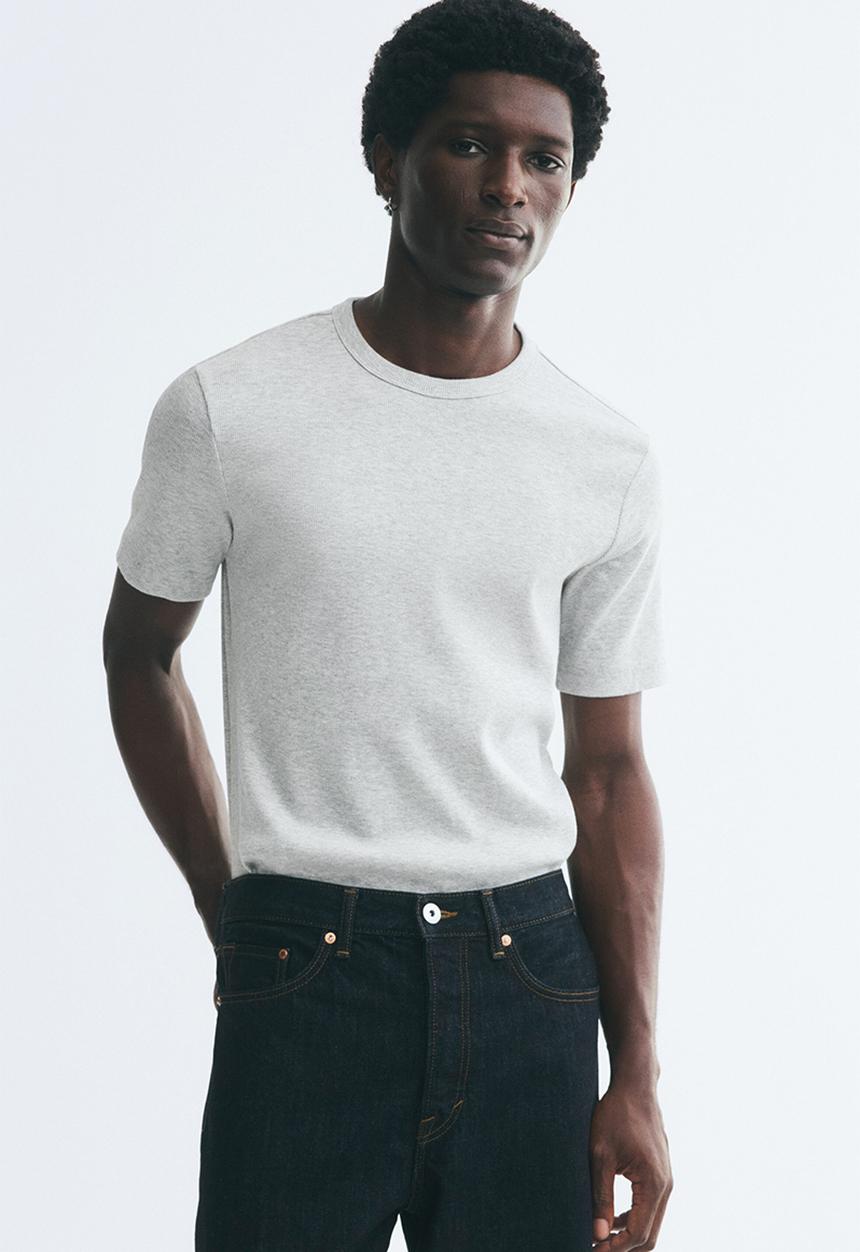H&M - Slim fit ribbed t-shirt - light grey marl