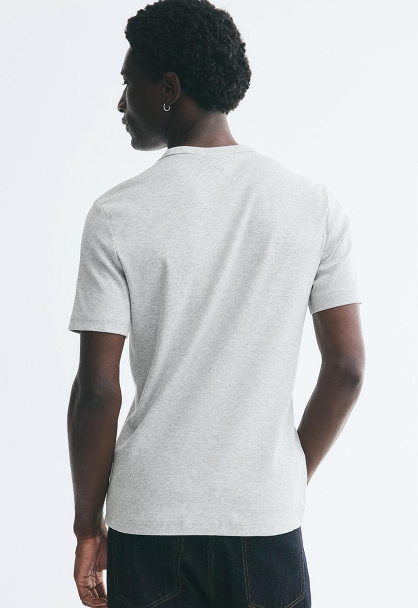 H&M - Slim fit ribbed t-shirt - light grey marl