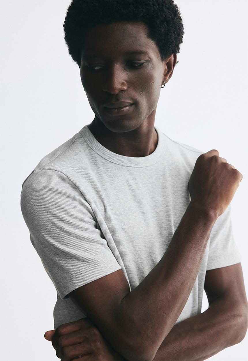 H&M - Slim fit ribbed t-shirt - light grey marl