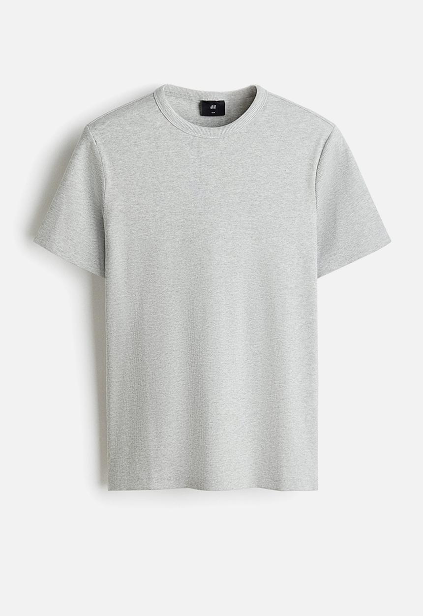 H&M - Slim fit ribbed t-shirt - light grey marl