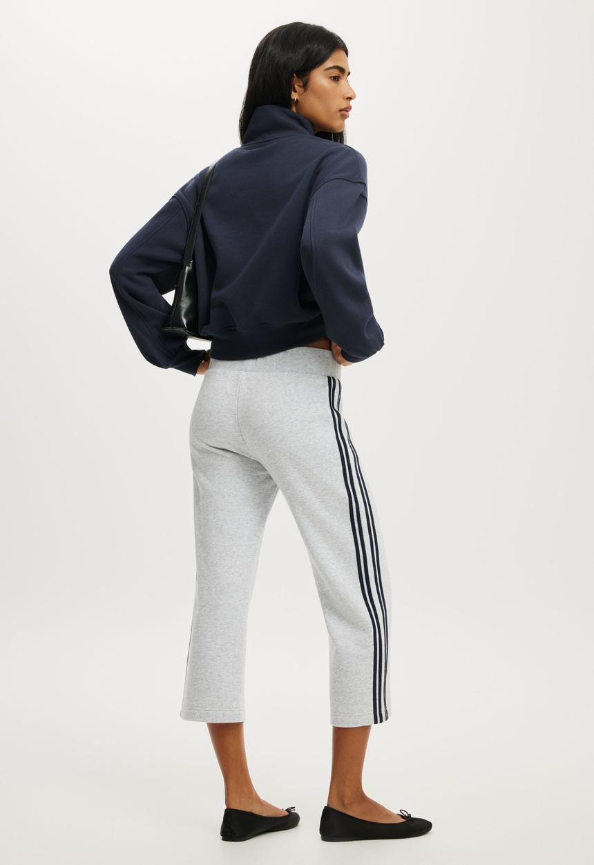 Cotton On - Capri Fleece Sweatpant - Light Grey Marle/Navy Stripe