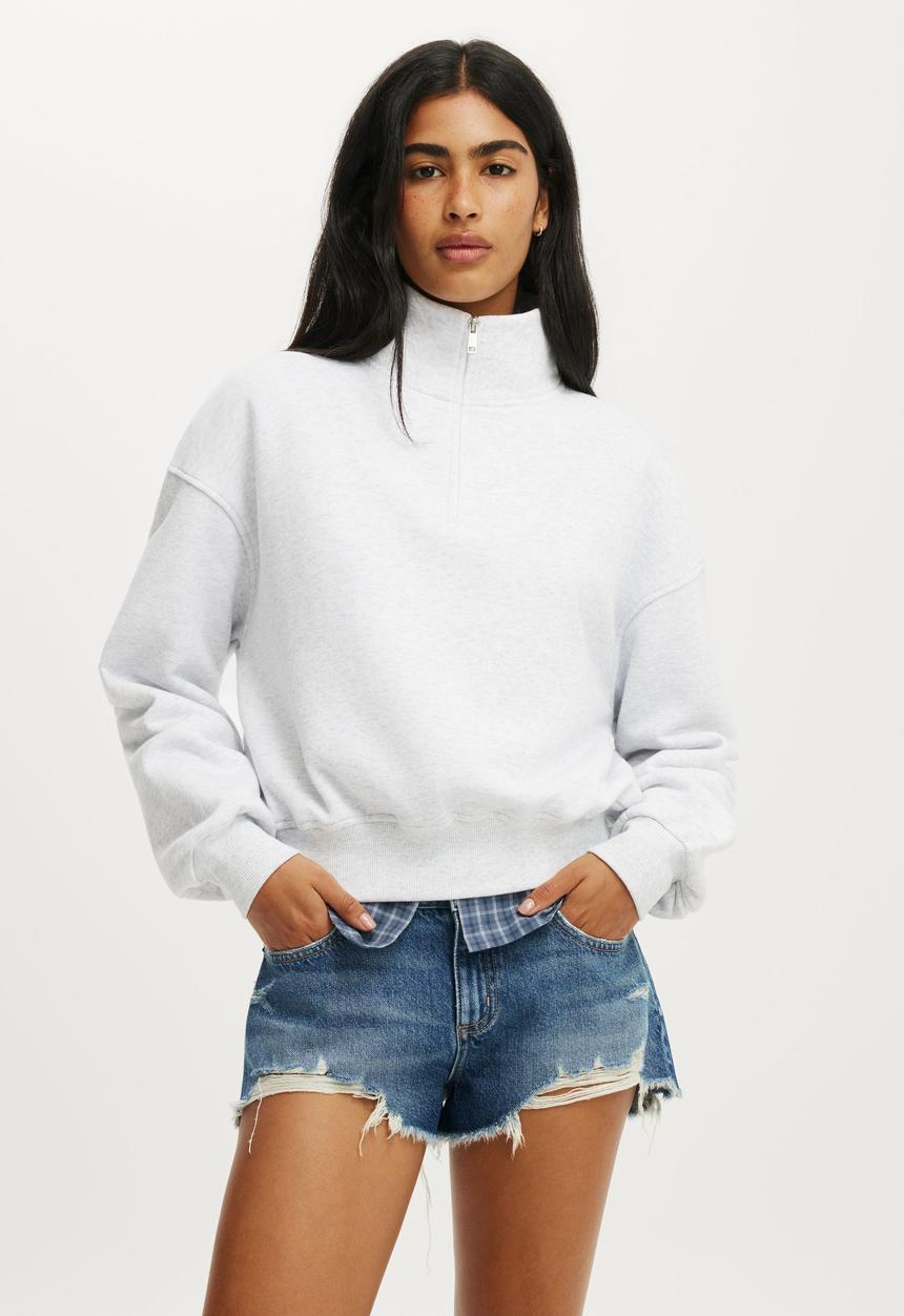 Cotton On - Quarter Zip Sweatshirt - Light Grey Marle
