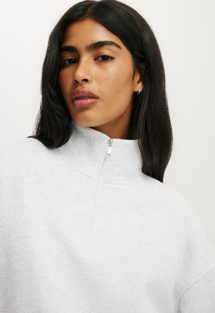 Cotton On - Quarter Zip Sweatshirt - Light Grey Marle