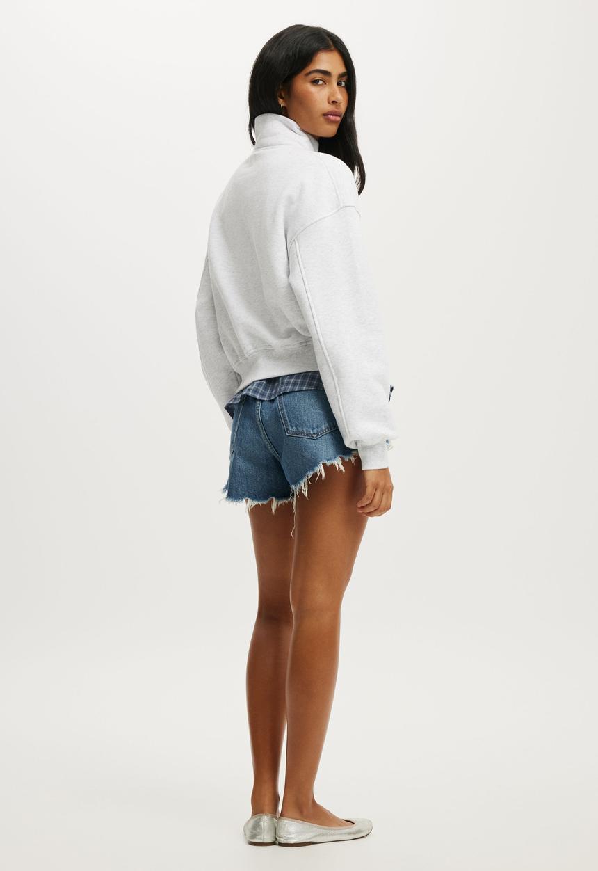 Cotton On - Quarter Zip Sweatshirt - Light Grey Marle