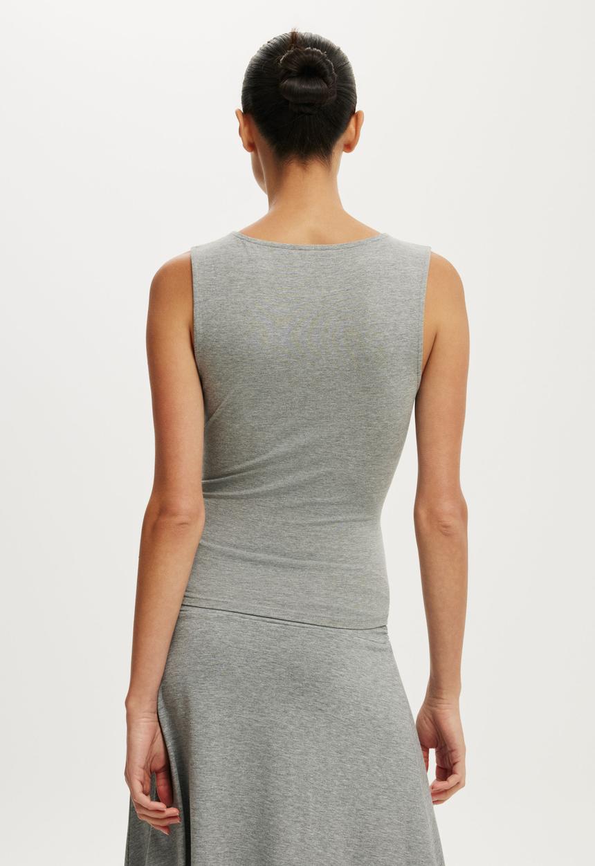Cotton On - Maple V Neck Tank - Dark Grey Marle