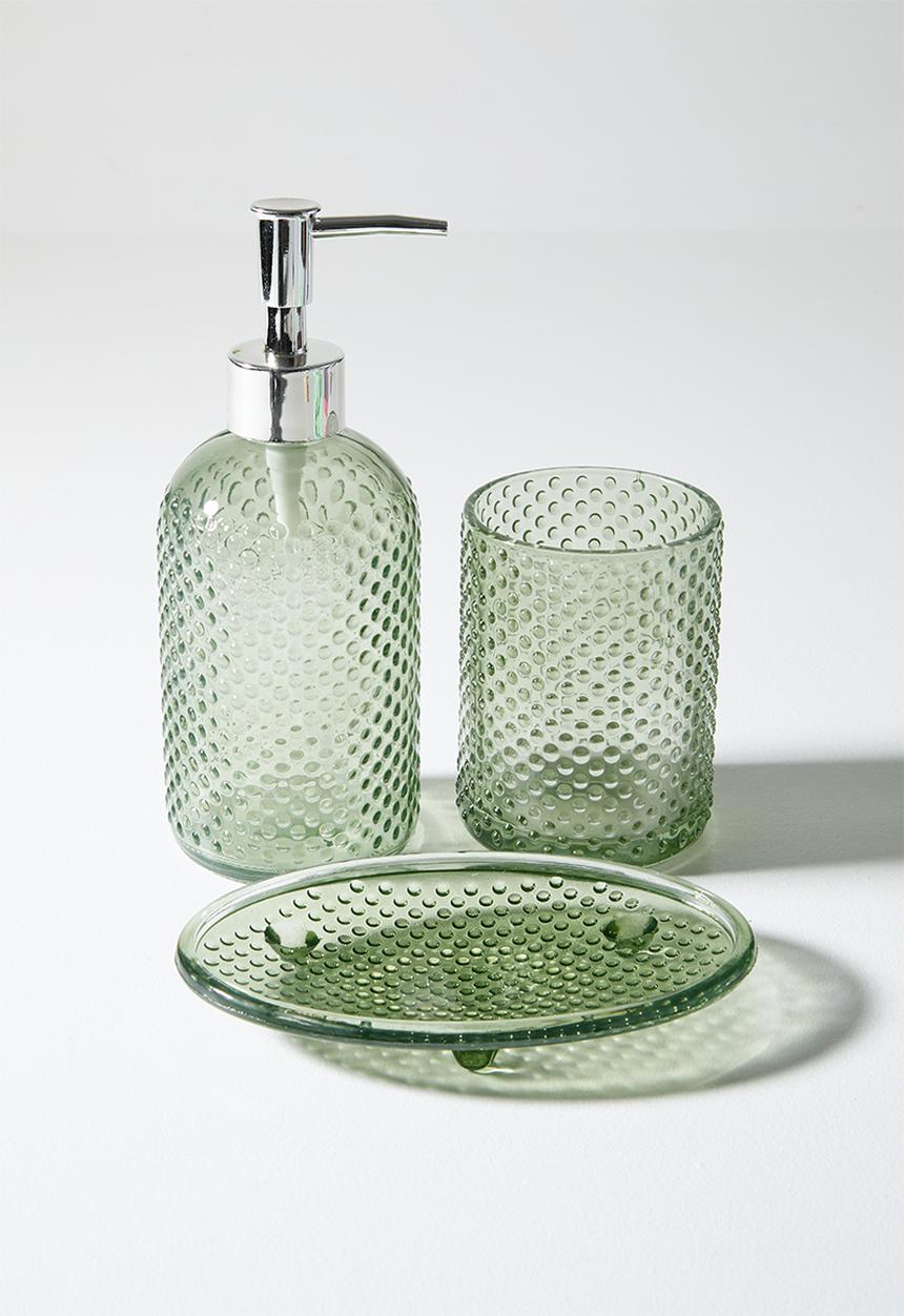 Bathroom Solutions - 3pc glass embossed bath acc set dots - green