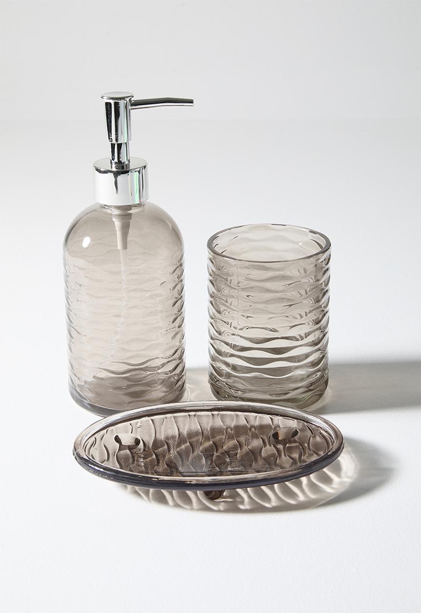 Bathroom Solutions - 3pc glass embossed bath acc set waves - neutral