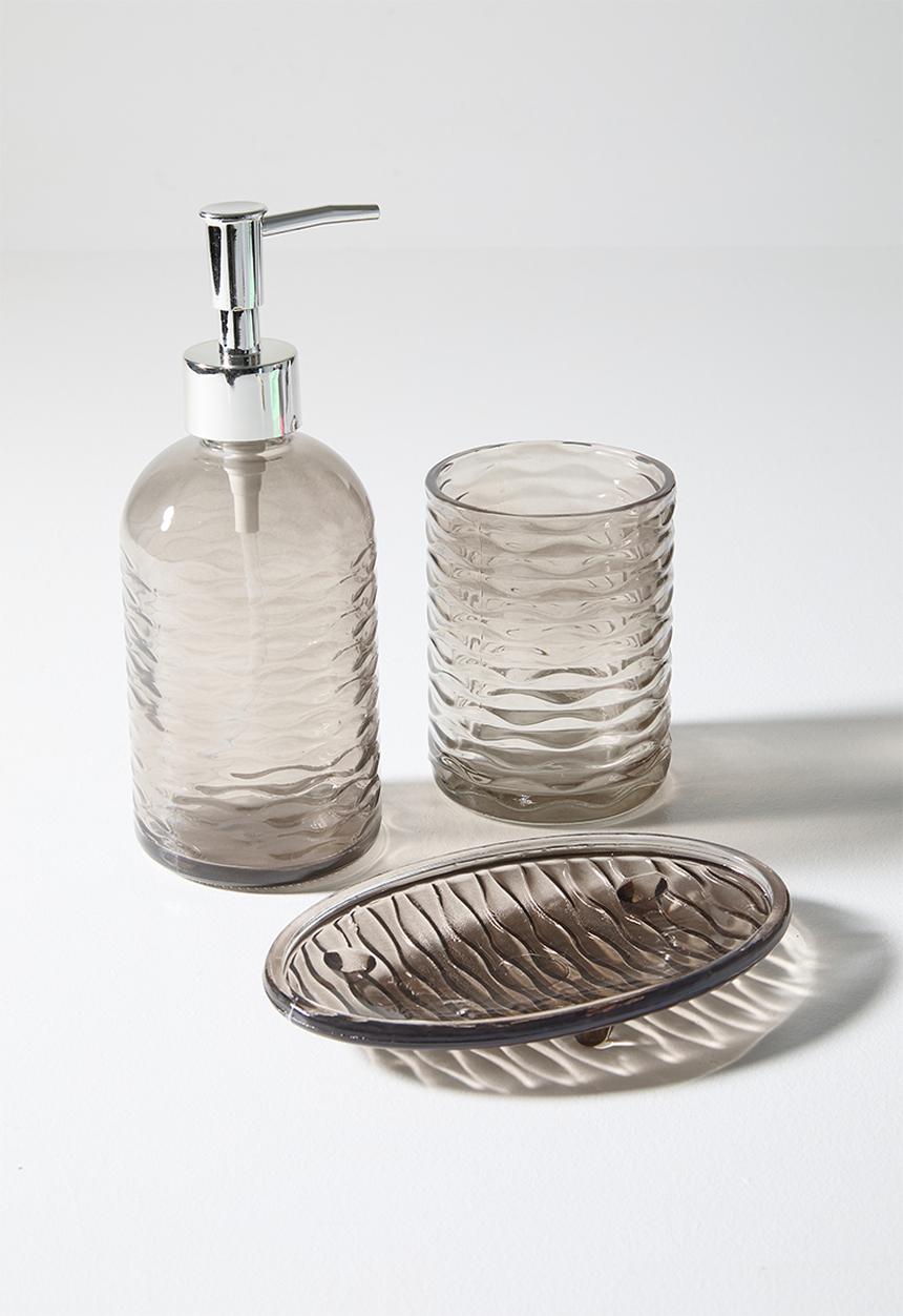 Bathroom Solutions - 3pc glass embossed bath acc set waves - neutral