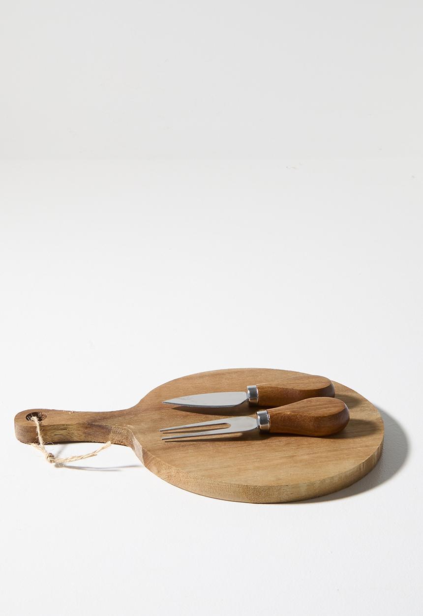 Excellent Houseware - Round Cheese Board with Cheese Knife & Fork