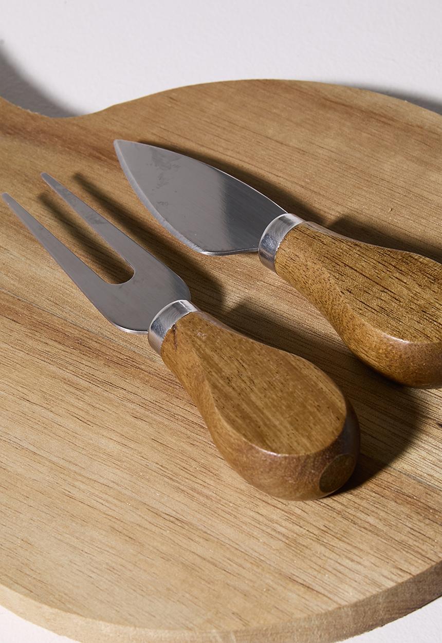 Excellent Houseware - Round Cheese Board with Cheese Knife & Fork