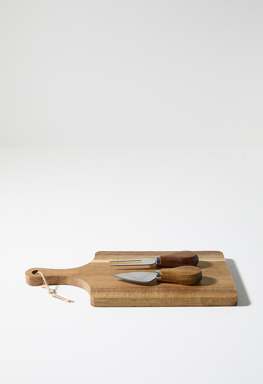 Excellent Houseware - Square Cheese Board with Cheese Knife & Fork - 3pcs Set