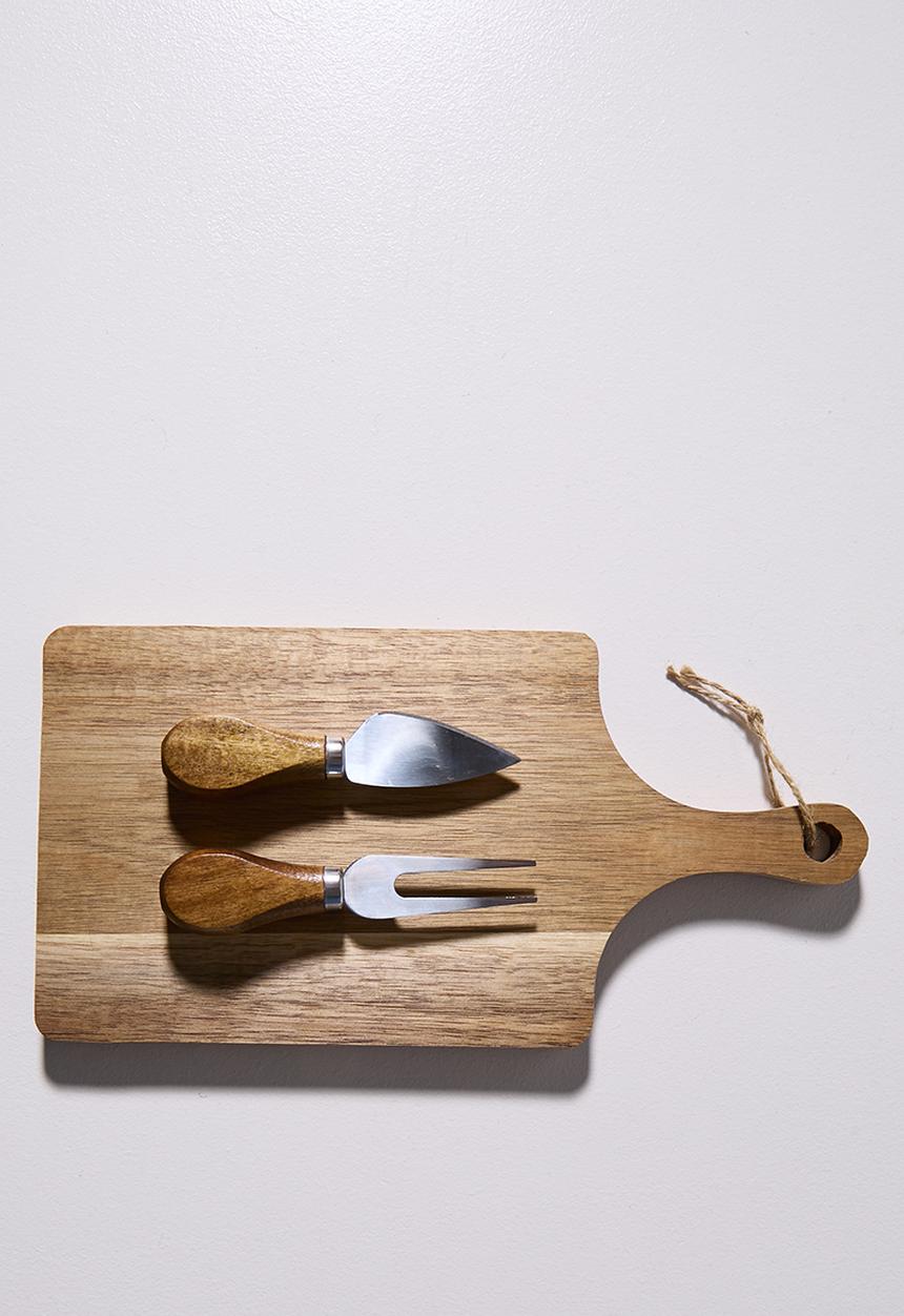Excellent Houseware - Square Cheese Board with Cheese Knife & Fork - 3pcs Set