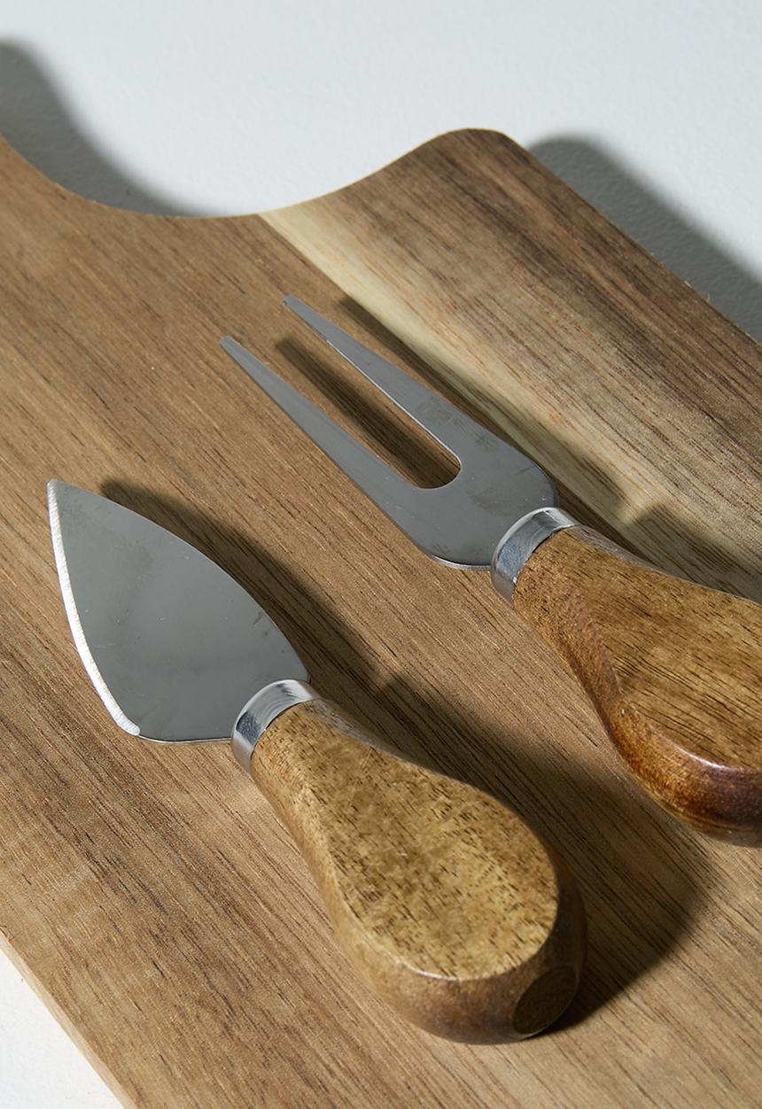 Excellent Houseware - Square Cheese Board with Cheese Knife & Fork - 3pcs Set