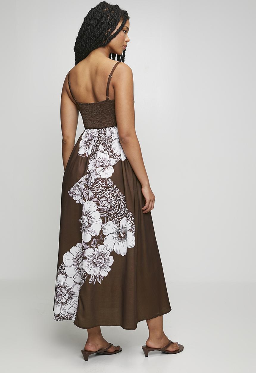 Stella Morgan - S/Less Strappy Boobtube Printed Floral A-Line Maxi Dress - Chocolate