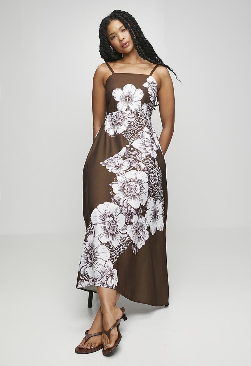 Stella Morgan - S/Less Strappy Boobtube Printed Floral A-Line Maxi Dress - Chocolate
