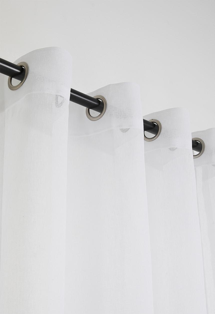 Sixth Floor - Linen Look Textured Slub Semi Sheer Eyelet Curtain - White