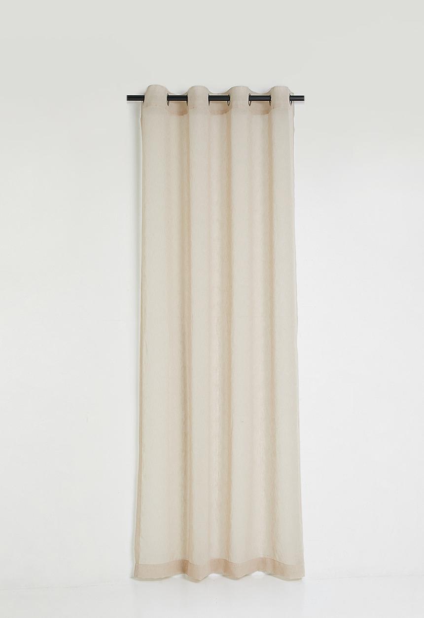 Sixth Floor - Linen Look Textured Slub Semi Sheer Eyelet Curtain - Oatmeal
