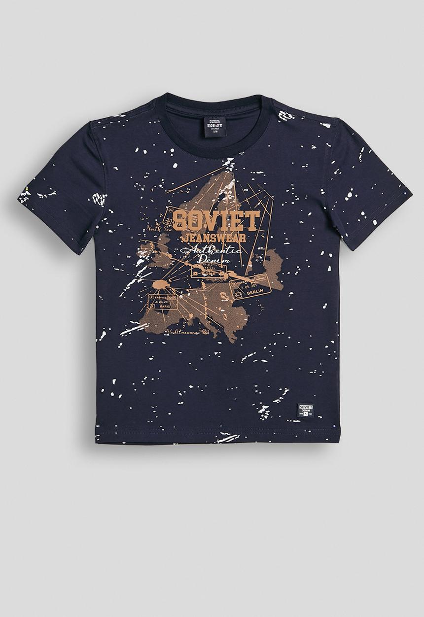 SOVIET - Boys Rotary Print T-Shirt - Navy