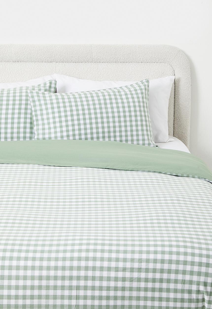 Sixth Floor - Alcove Cotton Yarn Dye Check Duvet Cover - Olive & White