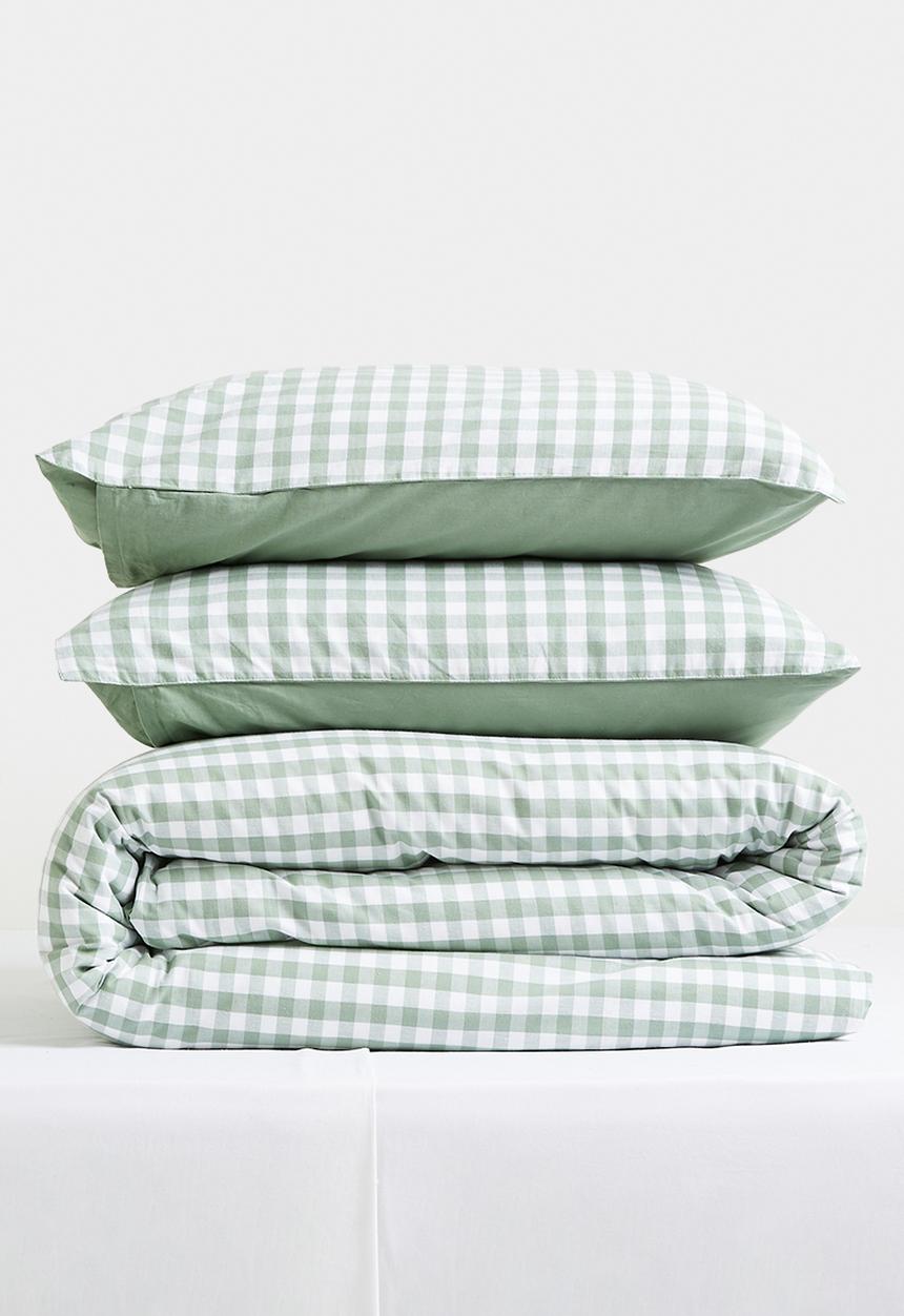 Sixth Floor - Alcove Cotton Yarn Dye Check Duvet Cover - Olive & White