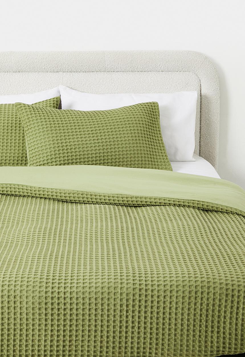 Sixth Floor - Mesa Cotton Waffle Duvet Cover Set - Sage