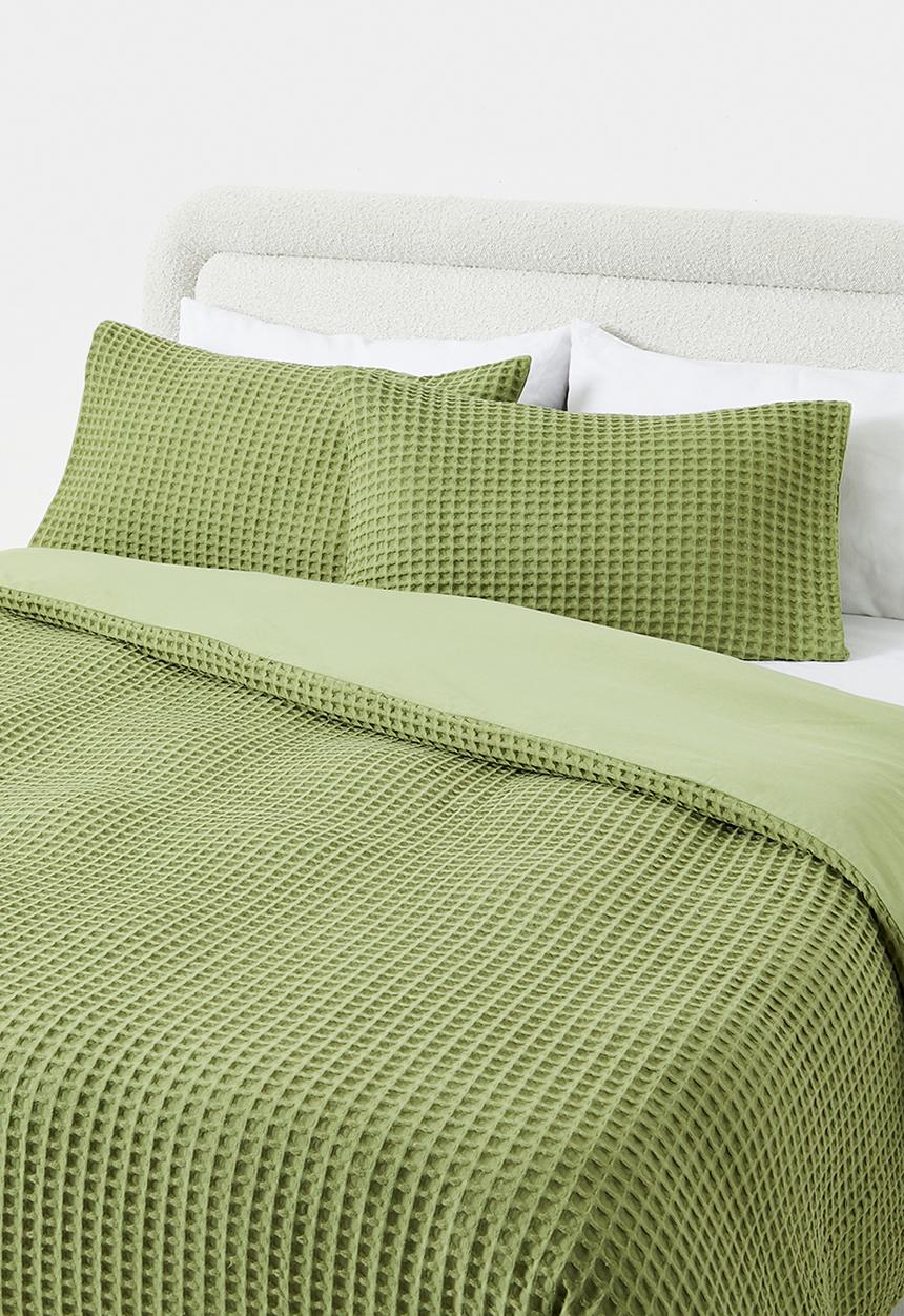Sixth Floor - Mesa Cotton Waffle Duvet Cover Set - Sage